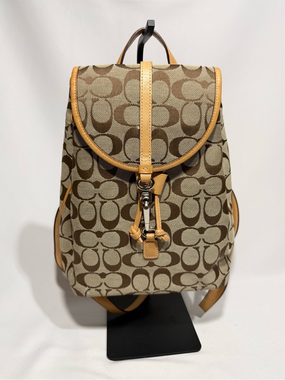 Coach Beige/Khaki Signature Canvas Drawstring Backpack with Tan Trim